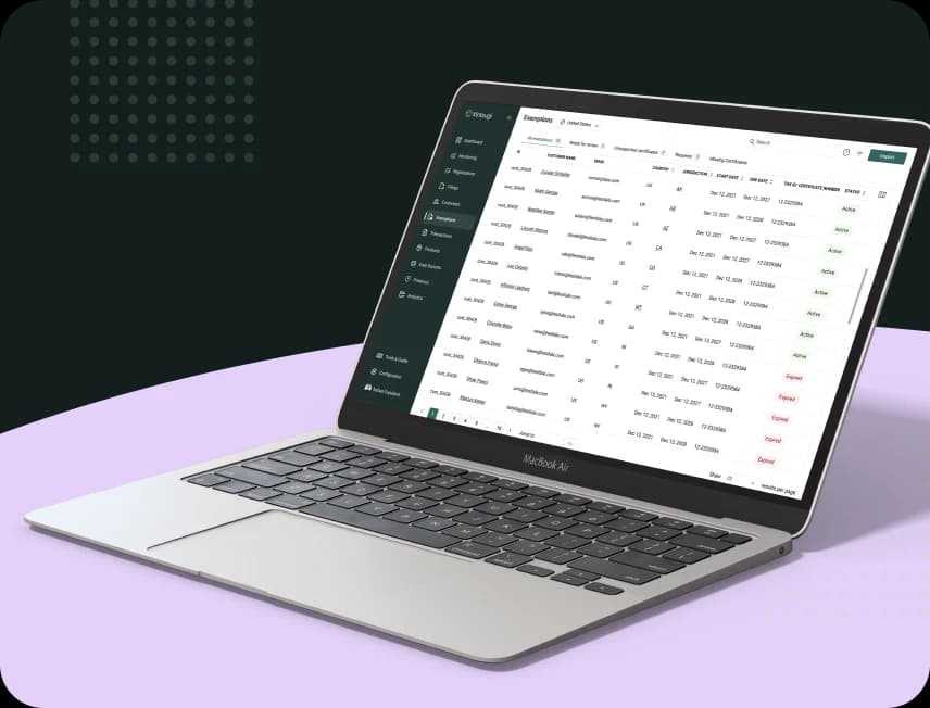 Kintsugi's exemptions dashboard on a laptop