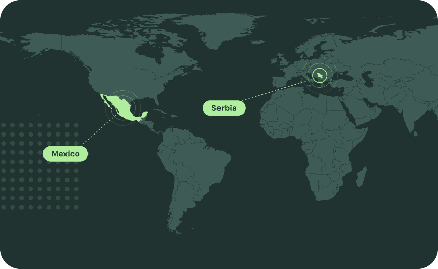World map with Mexico and Serbia marked as markets that require fiscal representation