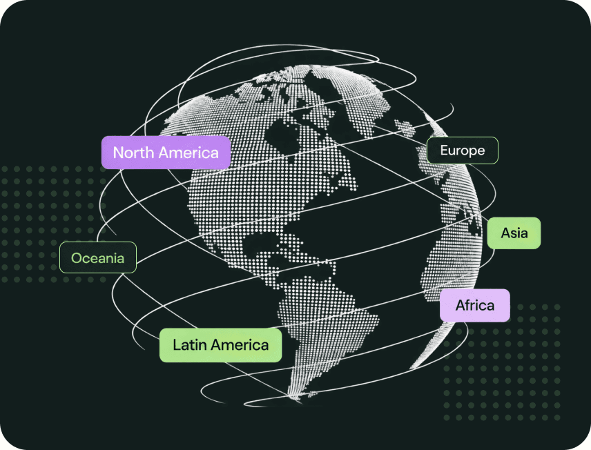 World map with compliance coverage across regions