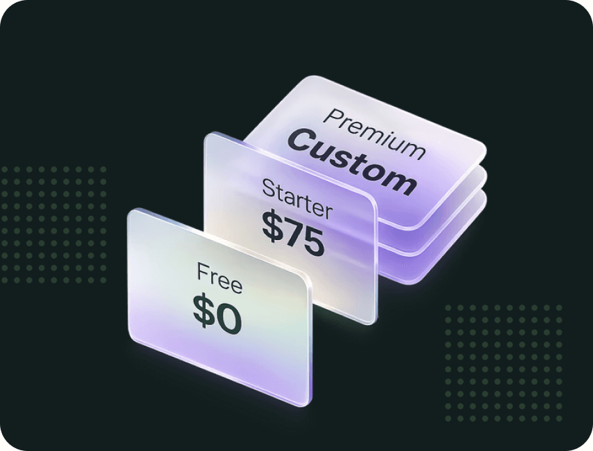 Flat-rate pricing cards from free monitoring to premium custom
