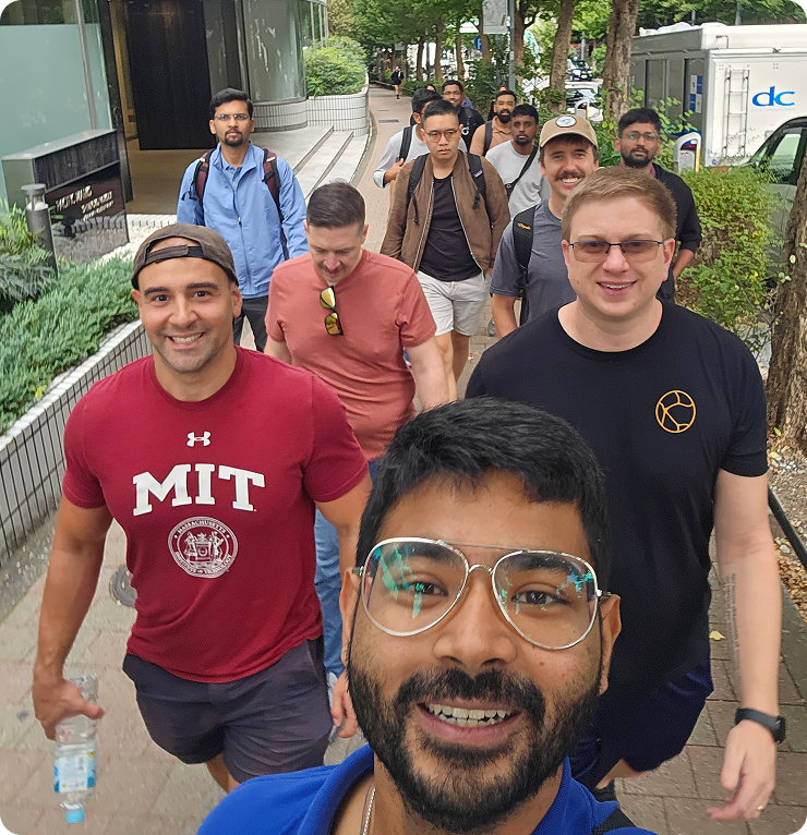 Team walking through Tokyo